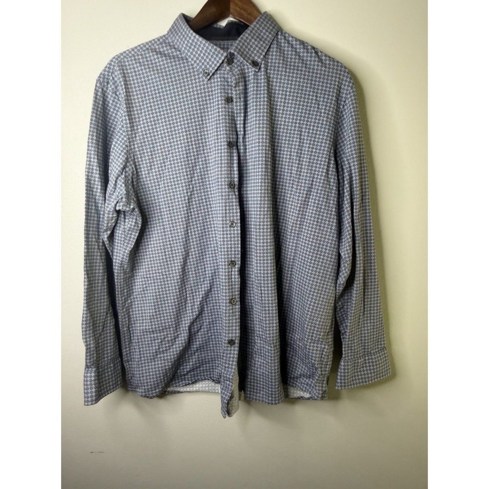 BRAX Button Casual Shirt Men's XL Blue White Hardy Geometric